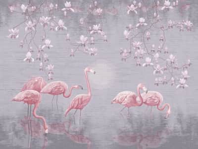 Fototapete Flamingo am Teich