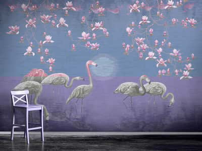 Fototapete Rosa Flamingos auf dem See