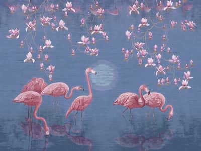 Fototapete Rosa Flamingos auf dem See