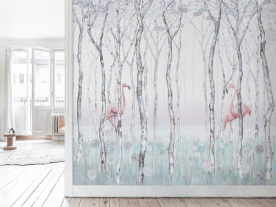 Fototapete Flamingo im Wald