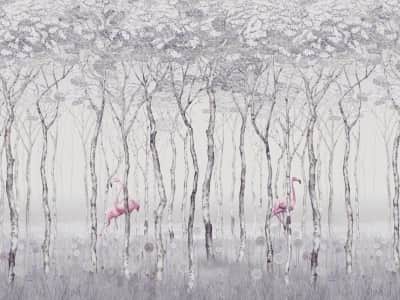Fototapete Flamingo im Abendwald