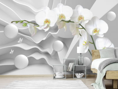 Fototapete Weiße Orchidee und Abstraktion