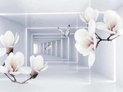 Fototapete Magnolien in einem Lichttunnel