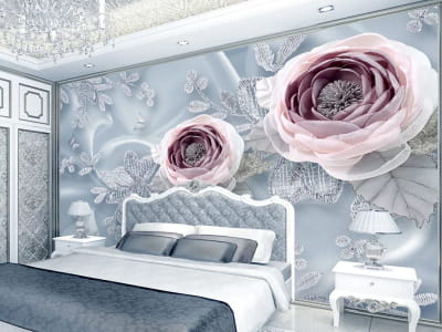 Fototapete Anmutige Blumen auf Stoff
