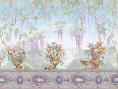 Fototapete Bunte Blumen in Blumentöpfen