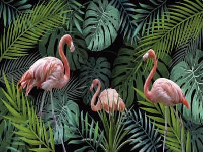Fototapete Flamingo im Dschungel