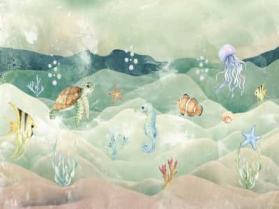 Fototapete Unterwasserwelt-Aquarell