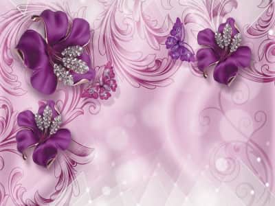 Fototapete Lila funkelnde Blumen 3D