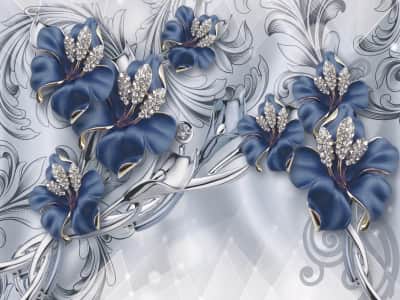 Fototapete Blaue Blumen in Diamanten