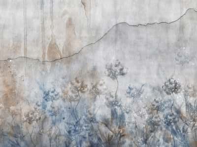 Fototapete Zeichnung von Blumen an der Wand