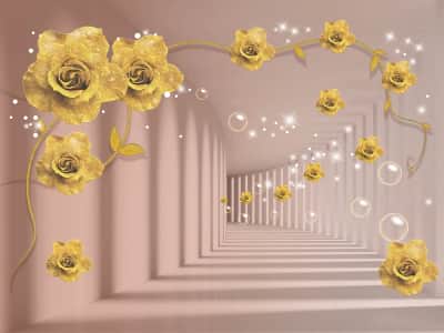 Fototapete Goldene Rosen im Tunnel