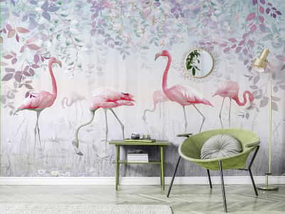 Fototapete Flamingo im Frühlingsgarten