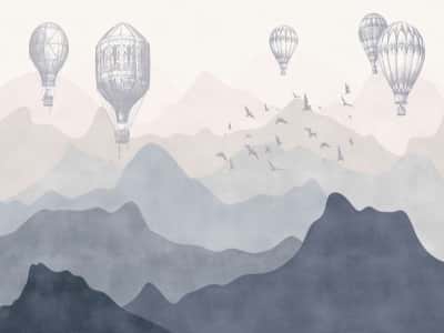 Fototapete Luftballons über den blauen Bergen