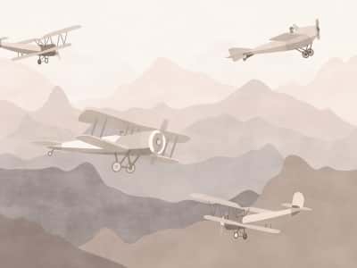 Fototapete Flugzeuge über den Bergen Sepia