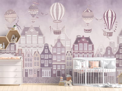 Fototapete Luftballons und Häuser