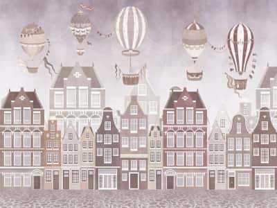 Fototapete Luftballons über der Stadt