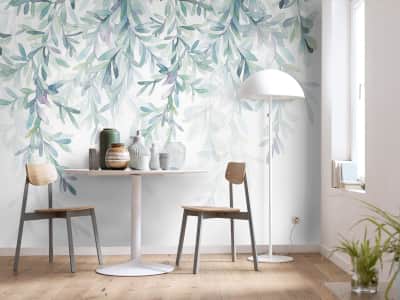 Fototapete Aquarellblätter von oben