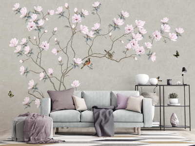 Fototapete Blumen und Vögel