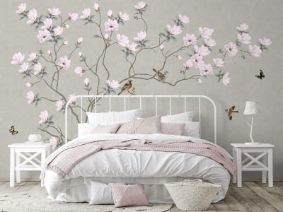 Fototapete Blumen und Vögel