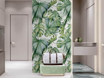 Fototapete Hellgrüne Monstera-Blätter