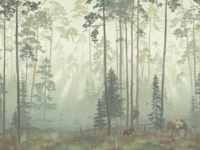 Fototapete Bären im nebligen Wald