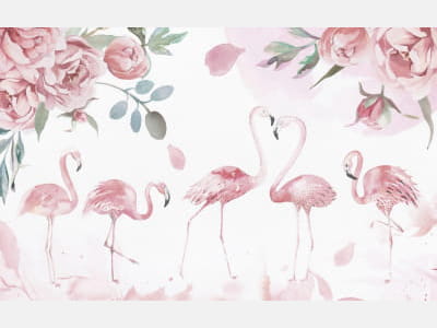 Fototapete Rosa Flamingos in Blumen