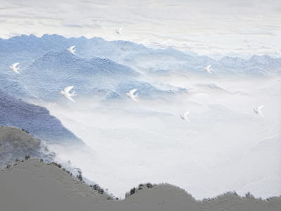 Fototapete Weiße Vögel über den Bergen