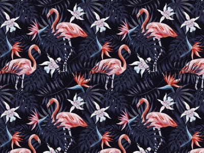Fototapete Flamingos in den nächtlichen Tropen