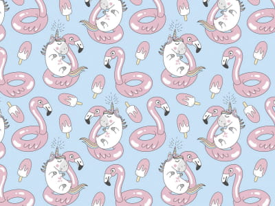 Fototapete Einhörner und Flamingos