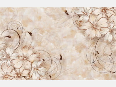 Fototapete Beige Blumen auf Marmor