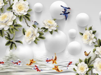 Fototapete Glänzende Rosen und Fische