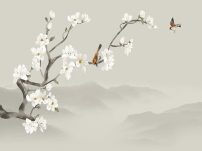 Fototapete Blühende Magnolie in den Bergen