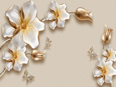 Fototapete Prächtige goldene Blumen 3D