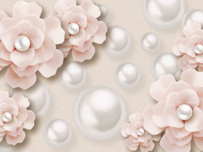 Fototapete Rosa Blumen mit Perlen 3D