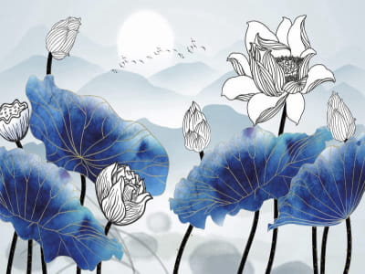 Fototapete Lotusblumen in den Bergen