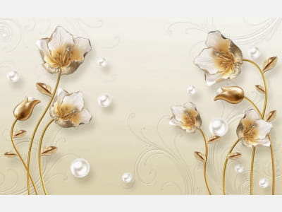 Fototapete Goldene Tulpen und Perlen