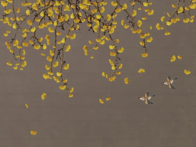 Fototapete Goldenes Laub und Vögel