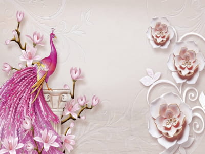 Fototapete Luxuriöser Pfau mit Blumen