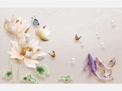 Fototapete Lotus mit Fisch 3D