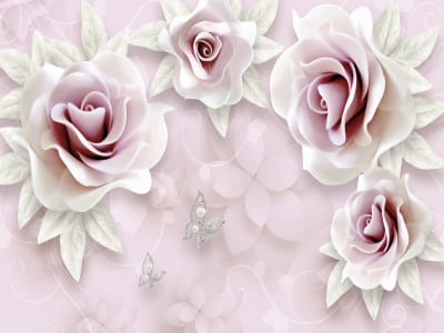 Fototapete Cremefarbene Rosen 3D
