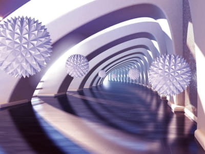 Fototapete Lila Korridor und 3D-Kugeln