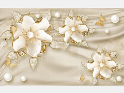 Fototapete Goldene Blumen auf 3D-Stoff