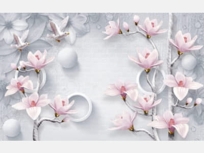 Fototapete Magnolien und Tauben 3D