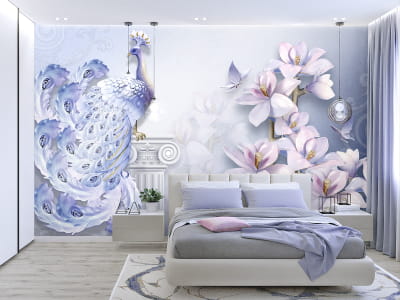 Fototapete Pfau und Magnolien 3D