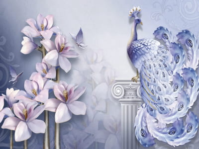 Fototapete Pfau und Magnolien 3D