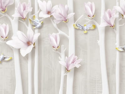 Fototapete Frühlingsblühende Magnolie 3D