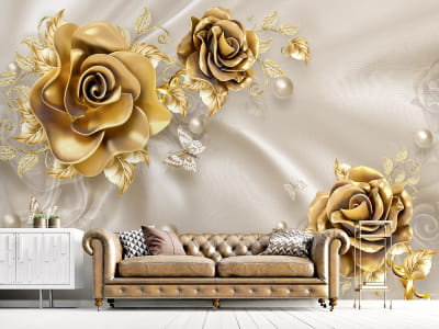 Fototapete Wunderschöne goldene Rosen 3D