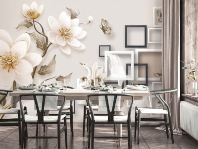 Fototapete Blumen und Quadrate 3D