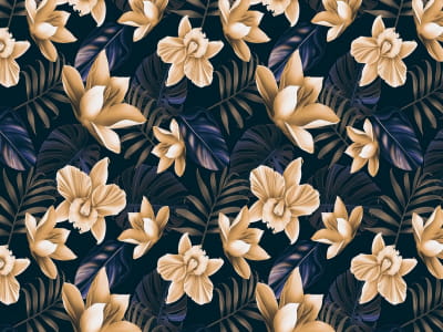 Fototapete Bernsteinfarbene tropische Blumen