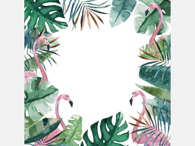 Fototapete Flamingo in tropischen Blättern